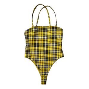 Frankies Bikinis Tarzana One Piece in Yellow Plaid - XS Beachwear, Luxury